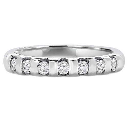Round Diamond Seven-Stone Semi-Eternity Wedding Band Ring in White Gold (MVSXB0045-W)