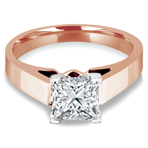 Princess Lab Created Diamond Cathedral Solitaire Engagement Ring in Rose Gold (MVSLG1004-R)