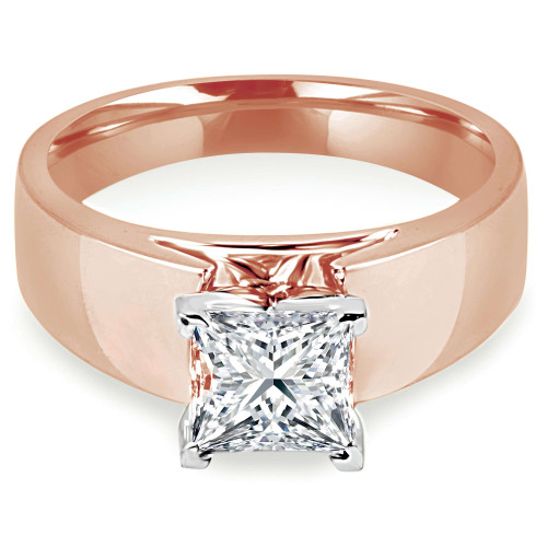 Princess Lab Created Diamond Wide Shank Solitaire Engagement Ring in Rose Gold (MVSLG1008-R)