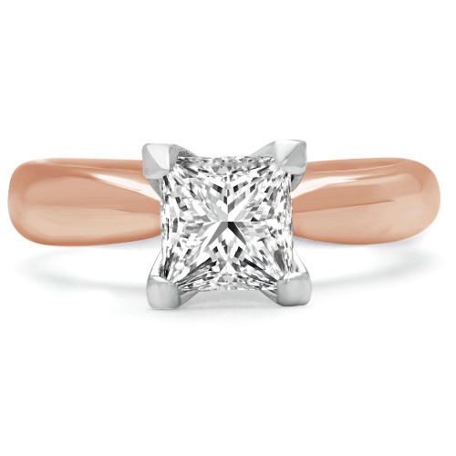 Princess Lab Created Diamond Tapered Cathedral Solitaire Engagement Ring in Rose Gold (MVSLG1012-R)