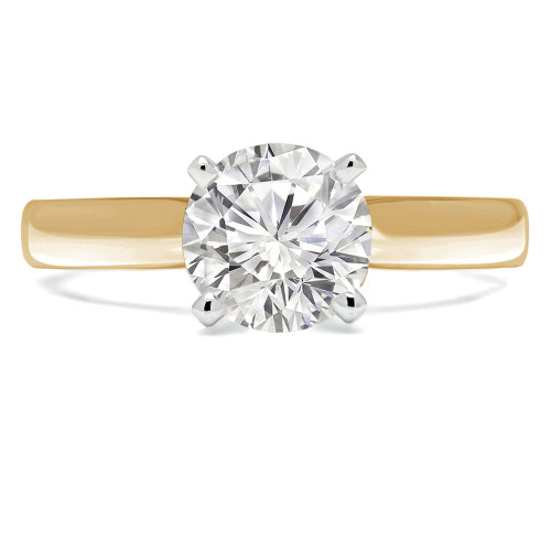 Round Lab Created Diamond Pinched Cathedral Solitaire Engagement Ring in Yellow Gold (MVSLG1014-Y)