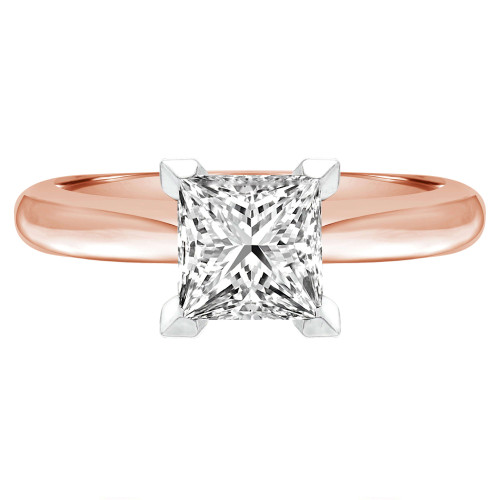 Princess Lab Created Diamond Pinched Cathedral V-Prong Solitaire Engagement Ring in Rose Gold (MVSLG1027-R)