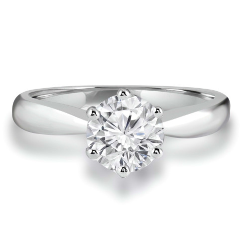 Round Lab Created Diamond Tapered 6-Prong Solitaire Engagement Ring in White Gold (MVSLG1034-W)