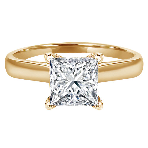 Princess Lab Created Diamond Cathedral V-Prong Solitaire Engagement Ring in Yellow Gold (MVSLG1040-Y)
