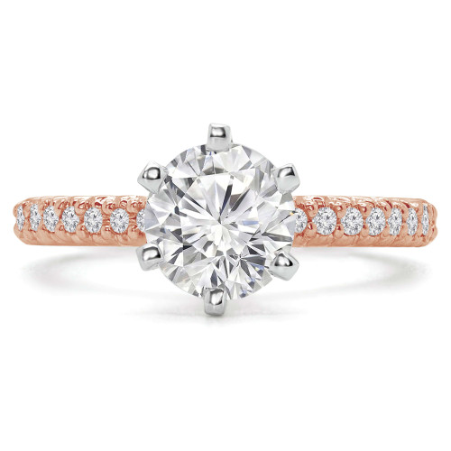 Round Lab Created Diamond High Set 6-Prong Solitaire with Accents Engagement Ring in Rose Gold (MVSLG1052-R)