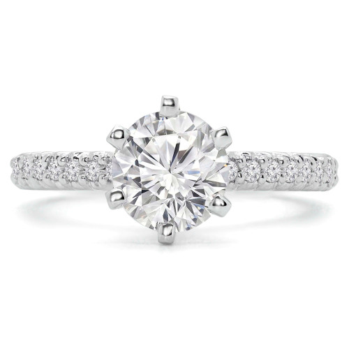 Round Lab Created Diamond High Set 6-Prong Solitaire with Accents Engagement Ring in White Gold (MVSLG1052-W)