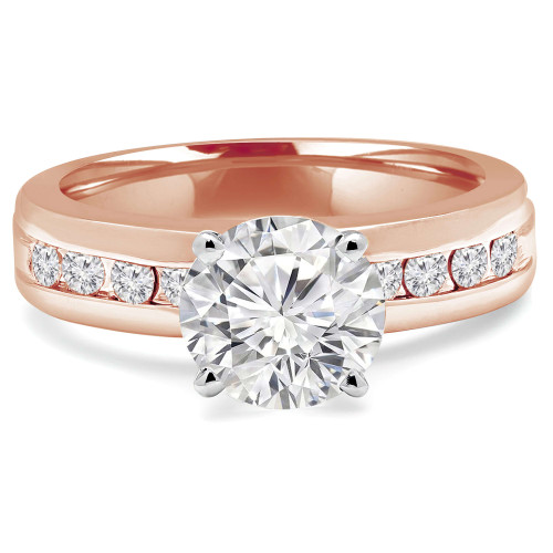 Round Lab Created Diamond Solitaire with Accents Engagement Ring in Rose Gold with Channel Set Accents (MVSLG1060-R)