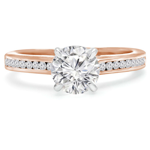 Round Lab Created Diamond Cathedral Solitaire with Accents Engagement Ring in Rose Gold with Channel Set Accents (MVSLG1068-R)