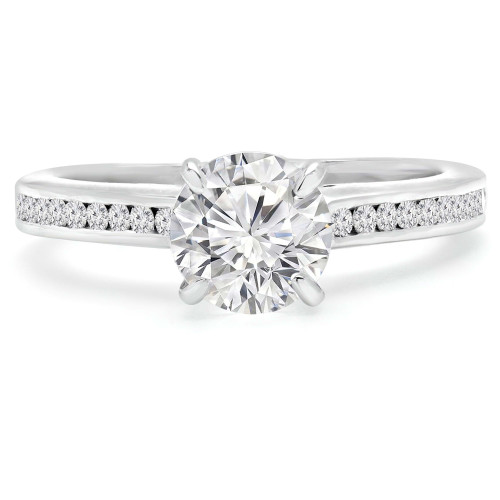 Round Lab Created Diamond Cathedral Solitaire with Accents Engagement Ring in White Gold with Channel Set Accents (MVSLG1068-W)