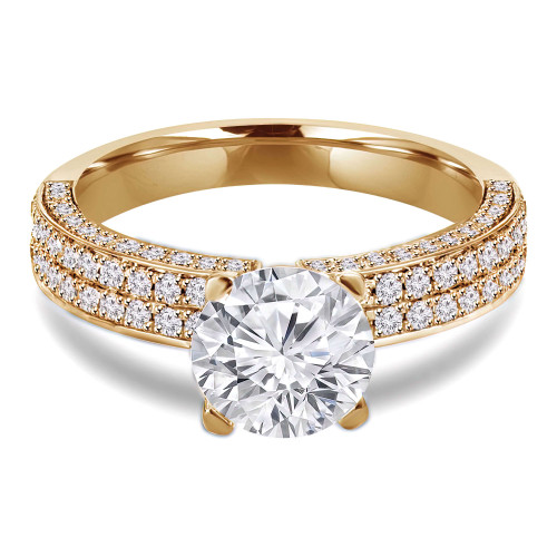 Round Lab Created Diamond Two-Row Rolled Pave Solitaire with Accents Engagement Ring in Yellow Gold (MVSLG1076-Y)