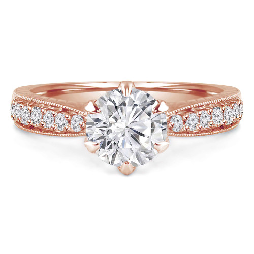 Round Lab Created Diamond Vintage Cathedral Solitaire with Accents Engagement Ring in Rose Gold (MVSLG1092-R)