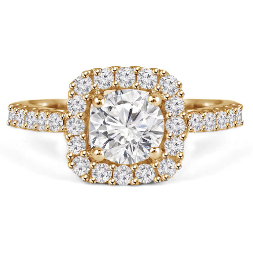 Round Lab Created Diamond Cathedral Cushion Halo Engagement Ring in Yellow Gold (MVSLG1098-Y)