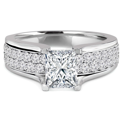 Princess Lab Created Diamond Two-Row Solitaire with Accents Engagement Ring in White Gold (MVSLG1106-W)