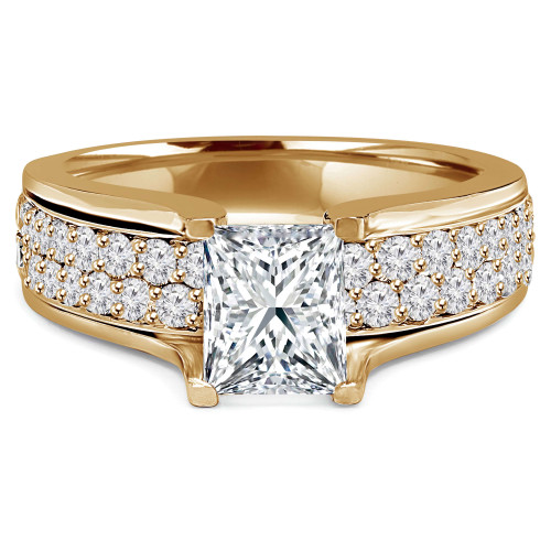 Princess Lab Created Diamond Two-Row Solitaire with Accents Engagement Ring in Yellow Gold (MVSLG1106-Y)