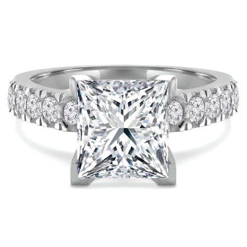 Princess Lab Created Diamond V-Prong Solitaire with Accents Engagement Ring in White Gold (MVSLG1120-W)