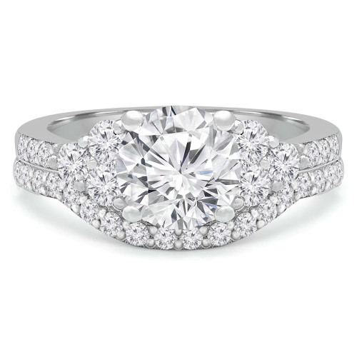 Round Lab Created Diamond Solitaire with Accents Engagement Ring and Wedding Band Set Ring in White Gold (MVSLG1126-W)