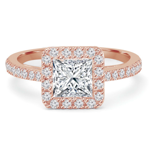 Princess Lab Created Diamond Cathedral Square Halo Engagement Ring in Rose Gold (MVSLG1129-R)
