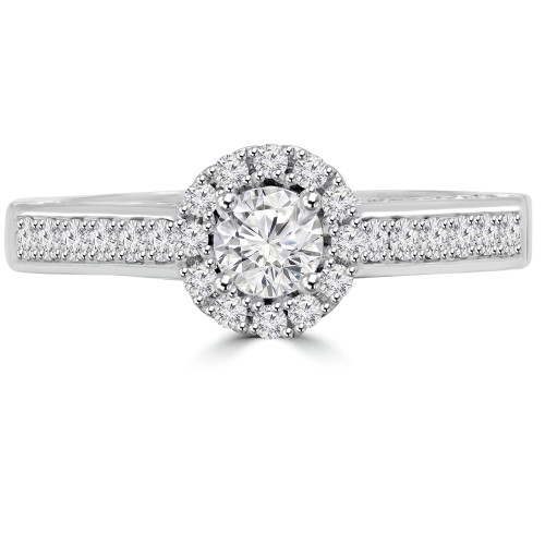 Round Lab Created Diamond Cathedral Diamond Bridge Round Halo Engagement Ring in White Gold (MVSLG1138-W)