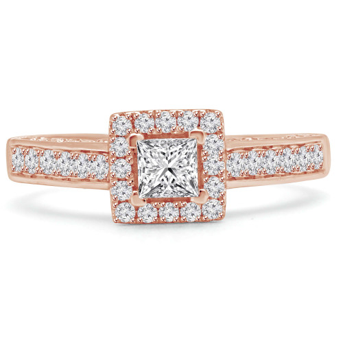 Princess Lab Created Diamond Cathedral Square Halo Engagement Ring in Rose Gold (MVSLG1139-R)