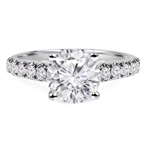 Round Lab Created Diamond Cathedral Trellis Solitaire with Accents Engagement Ring in White Gold (MVSLG1142-W)