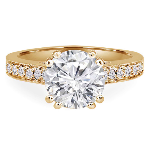 Round Lab Created Diamond Cathedral Double Prong Solitaire with Accents Engagement Ring in Yellow Gold (MVSLG1143-Y)
