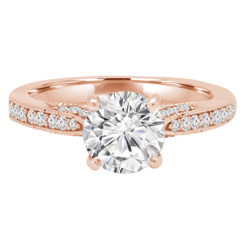 Round Lab Created Diamond Vintage Cathedral Solitaire with Accents Engagement Ring in Rose Gold (MVSLG1156-R)