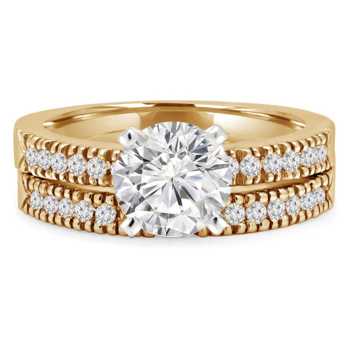 Round Lab Created Diamond Solitaire with Accents Engagement Ring and Wedding Band Set Ring in Yellow Gold (MVSLG1164-Y)