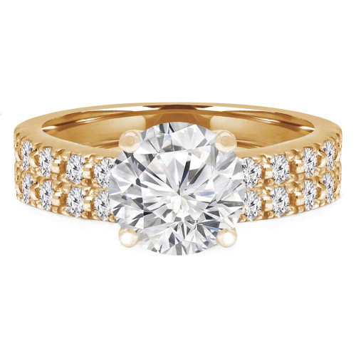 Round Lab Created Diamond Solitaire with Accents Engagement Ring and Wedding Band Set Ring in Yellow Gold (MVSLG1167-Y)