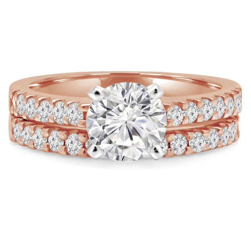 Round Lab Created Diamond Cathedral Solitaire with Accents Engagement Ring and Wedding Band Set Ring in Rose Gold (MVSLG1168-R)