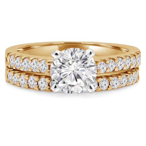 Round Lab Created Diamond Cathedral Solitaire with Accents Engagement Ring and Wedding Band Set Ring in Yellow Gold (MVSLG1168-Y)