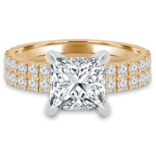 Princess Lab Created Diamond Solitaire with Accents Engagement Ring and Wedding Band Set Ring in Yellow Gold (MVSLG1169-Y)