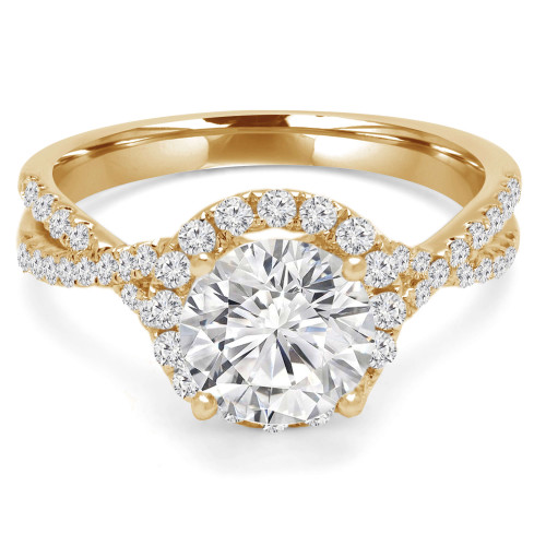 Round Lab Created Diamond Twisted Split-Shank Cathedral Round Halo Engagement Ring in Yellow Gold (MVSLG1177-Y)