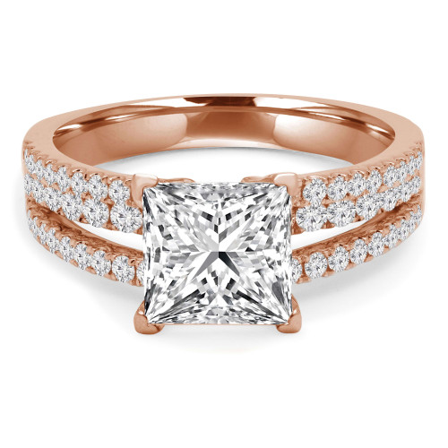 Princess Lab Created Diamond Three-Row Split-Shank Solitaire with Accents Engagement Ring in Rose Gold (MVSLG1186-R)