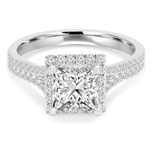 Princess Lab Created Diamond Split-Shank Cathedral Square Halo Engagement Ring in White Gold (MVSLG1187-W)