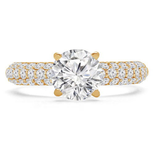 Round Lab Created Diamond Three-Row Solitaire with Accents Engagement Ring in Yellow Gold (MVSLG1198-Y)
