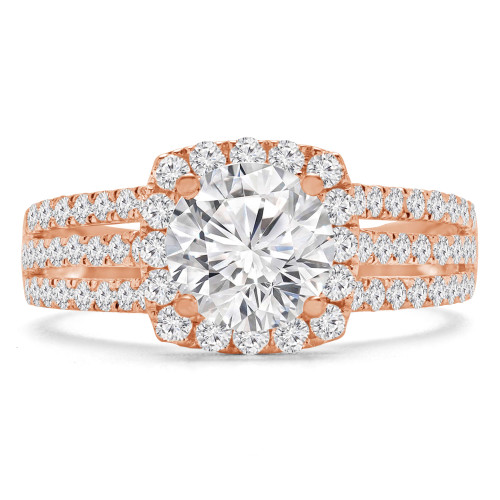 Round Lab Created Diamond Three-Row Split-Shank Cathedral Cushion Halo Engagement Ring in Rose Gold (MVSLG1203-R)