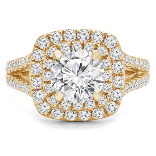 Round Lab Created Diamond Split-Shank Cathedral Double Cushion Halo Engagement Ring in Yellow Gold (MVSLG1204-Y)