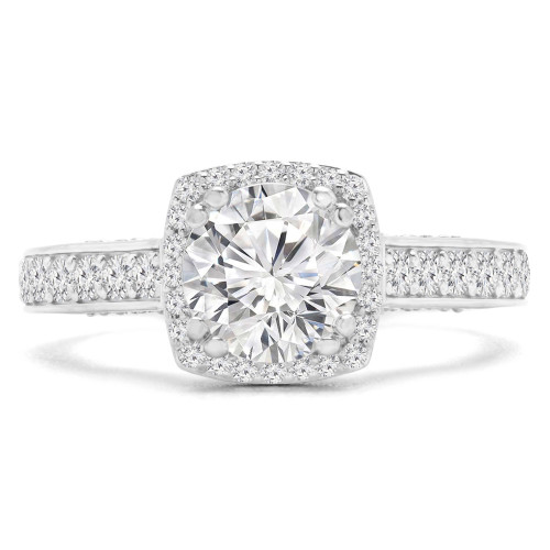 Round Lab Created Diamond Vintage Cathedral Cushion Halo Engagement Ring in White Gold (MVSLG1216-W)