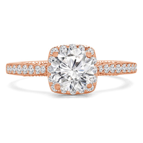 Round Lab Created Diamond Vintage Cathedral Cushion Halo Engagement Ring in Rose Gold (MVSLG1219-R)