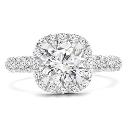 Round Lab Created Diamond Three-Row Open Bridge Cushion Halo Engagement Ring in White Gold (MVSLG1221-W)