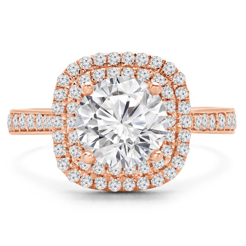 Round Lab Created Diamond Tapered Double Cushion Halo Engagement Ring in Rose Gold (MVSLG1229-R)