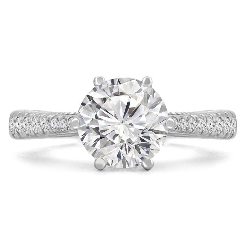 Round Lab Created Diamond Vintage Tapered Cathedral Solitaire with Accents Engagement Ring in White Gold (MVSLG1238-W)