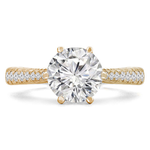 Round Lab Created Diamond Vintage Tapered Cathedral Solitaire with Accents Engagement Ring in Yellow Gold (MVSLG1238-Y)