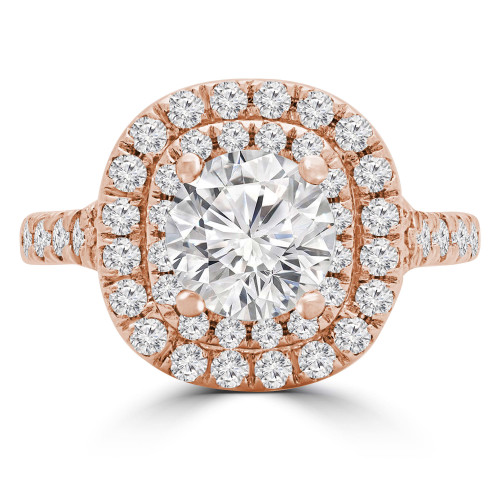 Round Lab Created Diamond Cathedral Double Cushion Halo Engagement Ring in Rose Gold (MVSLG1246-R)