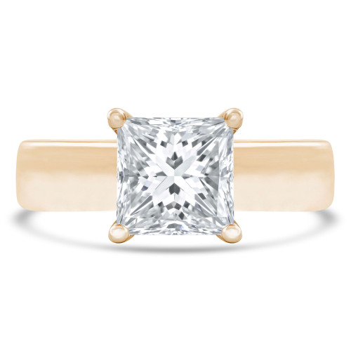 Princess Lab Created Diamond Cathedral Solitaire with Accents Engagement Ring in Yellow Gold (MVSLG1254-Y)