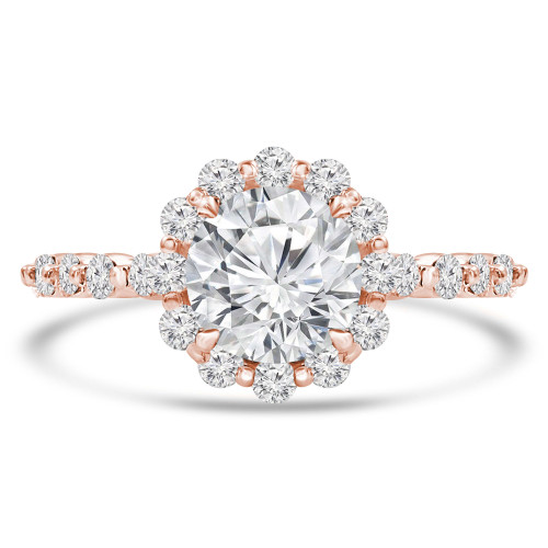 Round Lab Created Diamond Floral Shared Prong Halo Engagement Ring in Rose Gold with Accents (MVSLG1256-R)
