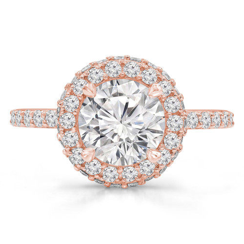 Round Lab Created Diamond High Set Rollover Halo Engagement Ring in Rose Gold with Accents (MVSLG1257-R)