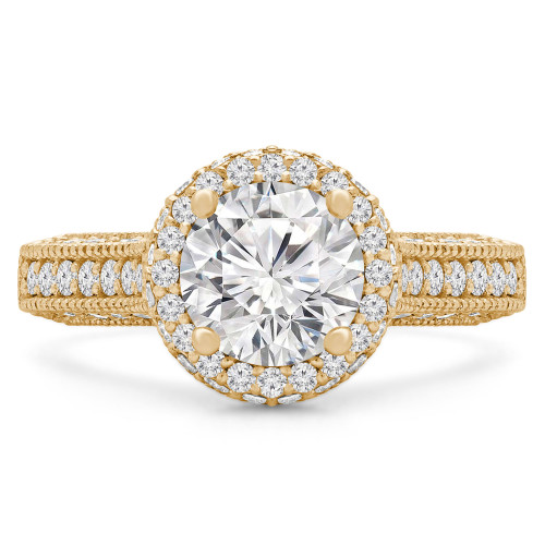 Round Lab Created Diamond Vintage Cathedral Rollover  Halo Engagement Ring in Yellow Gold with Accents (MVSLG1259-Y)
