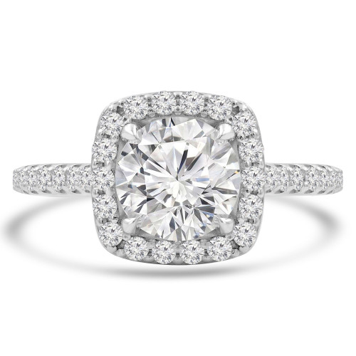 Round Lab Created Diamond Cathedral Open Bridge Cushion Halo Engagement Ring in White Gold with Accents (MVSLG1260-W)