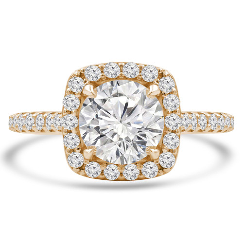 Round Lab Created Diamond Cathedral Open Bridge Cushion Halo Engagement Ring in Yellow Gold with Accents (MVSLG1260-Y)